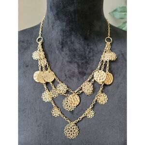Women's Layered Gold Necklace With Filigree Charms And Lobster Claw Lock